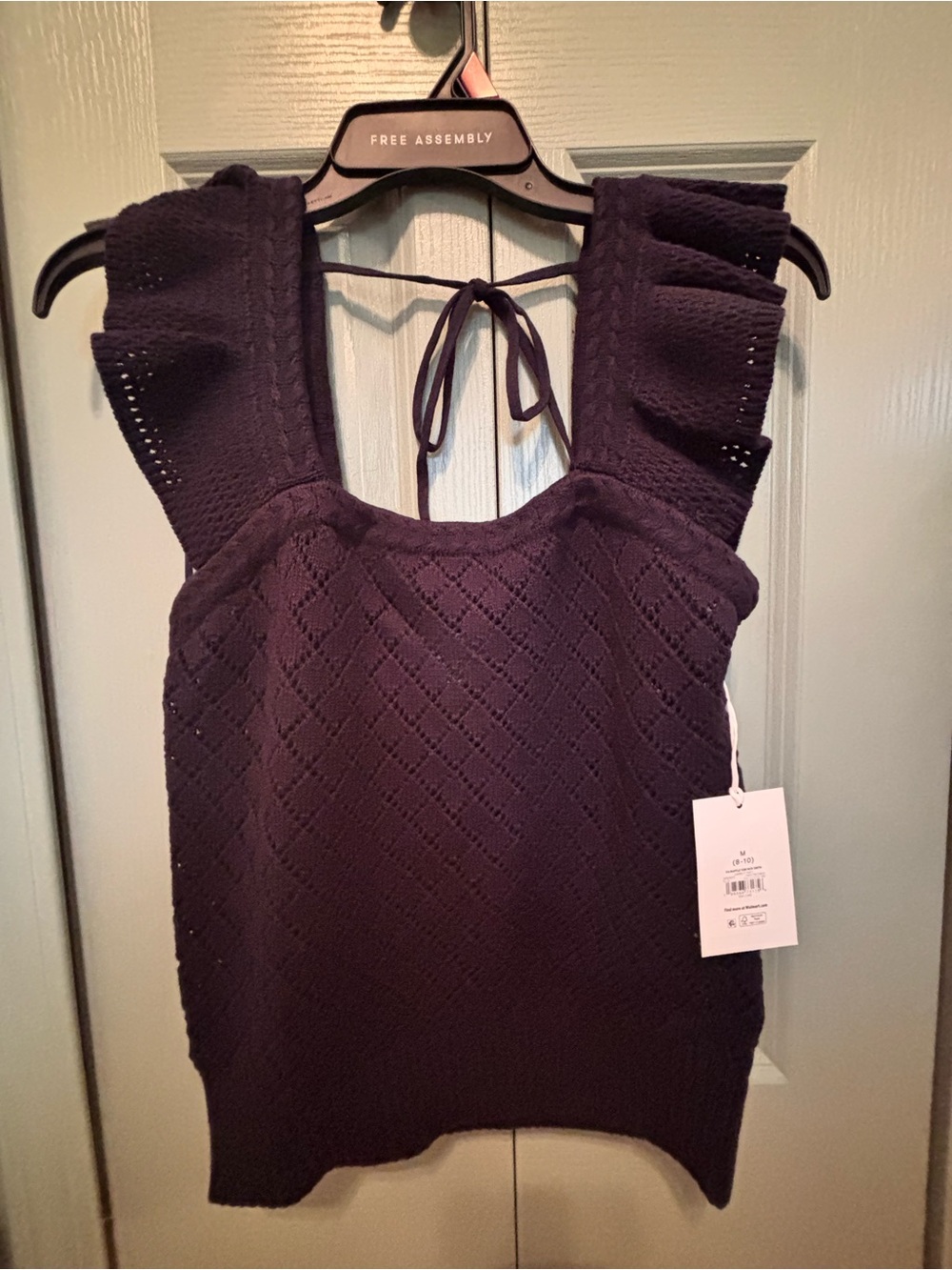 Free Assembly Navy Knit Ruffled Shoulder Tank